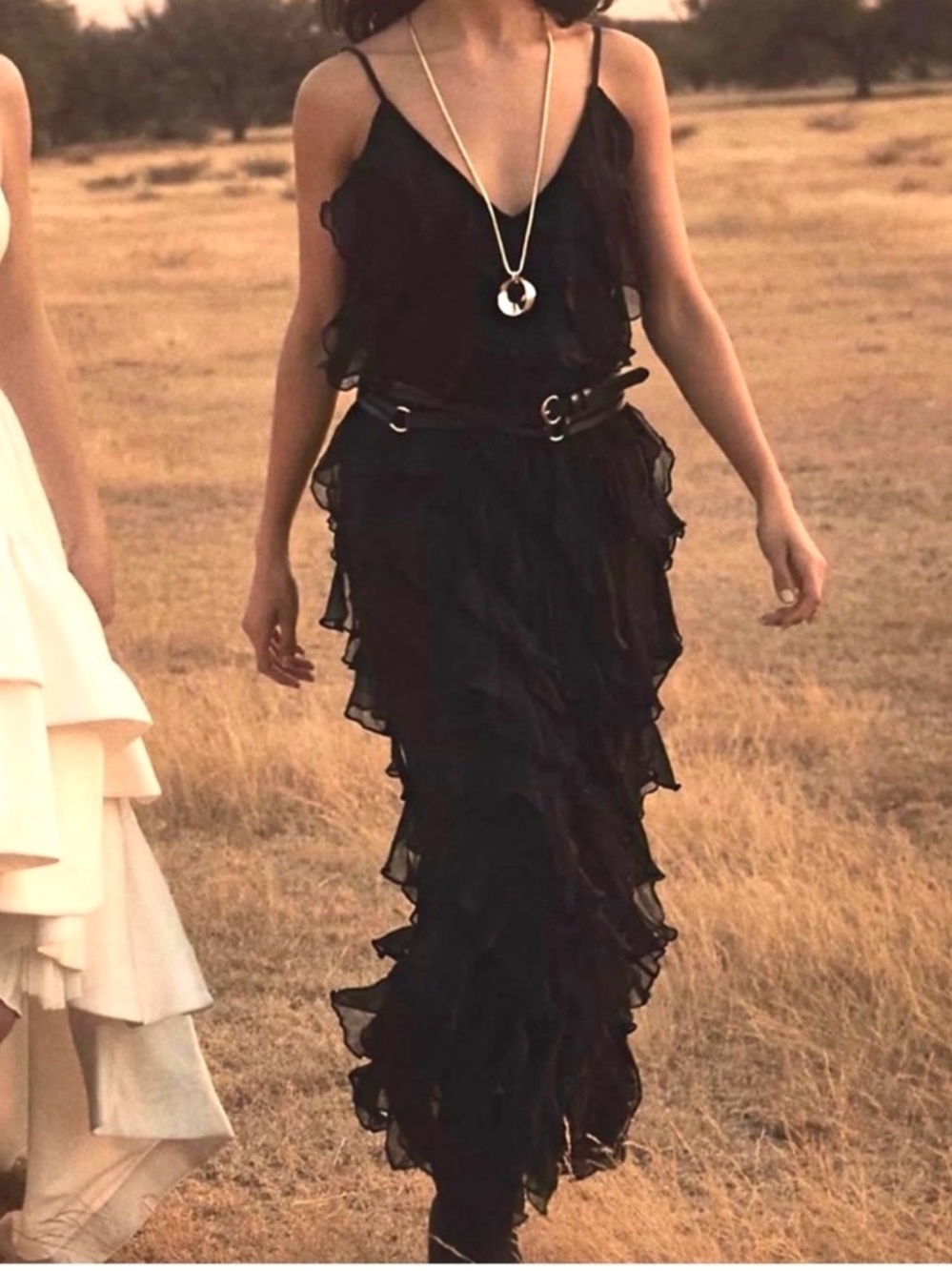 NEW BHLDN Anthropologie Jia Ruffled V-Neck Gown Black Dress NWT Size 8